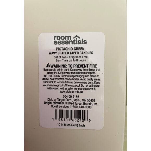 Bundle (12-2 pack) Wavy Taper Candles. Pistachio Green Fragrance Free 10” - Picture 4 of 4